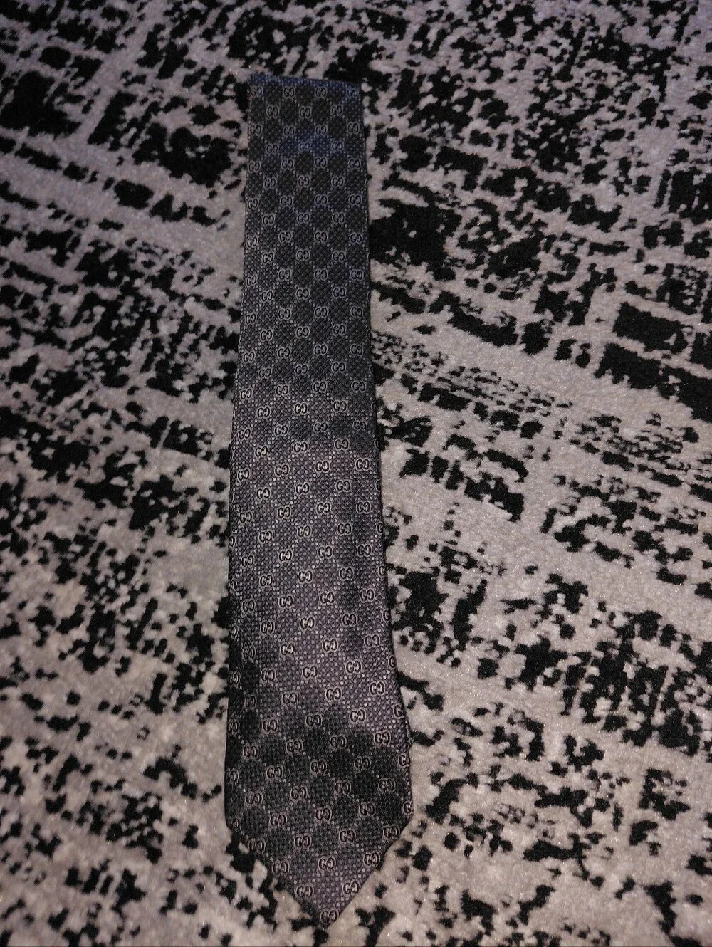 Authentic Gucci GG Monogram Silk Tie | Dark Grey / Charcoal Luxury Necktie CC